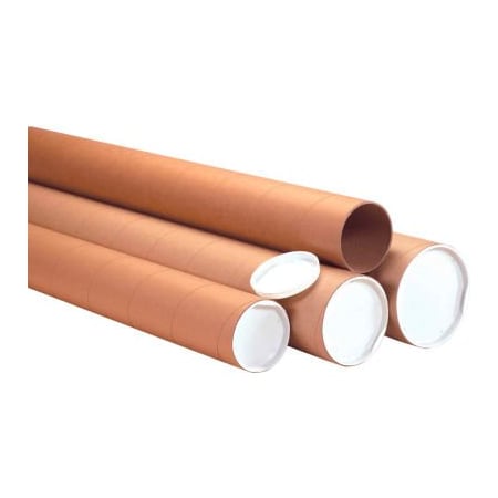 THE PACKAGING WHOLESALERS Heavy Duty Mailing Tubes With Caps, 4" Dia. x 30"L, 0.125" Thick, Kraft, 12/Pack HD4030K